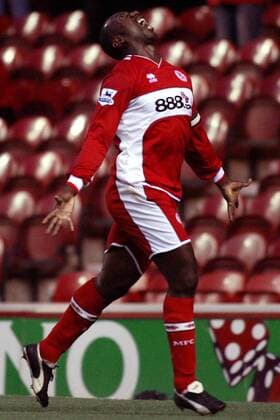 Jimmy Floyd Hasselbaink (Middlesbrough) - Torjubel -  Fußball Herren English Premier League 2005 2006, 1. Englische Liga, FC Middlesbrough Einzelbild Jerrel, Middlesbrough Freude, Begeisterung,