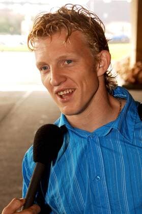 Dirk Kuyt (Niederlande) im Interview bei der Ankunft in Noordwijk -  Fußball Herren Nationalmannschaft 2005, Nationalteam Einzelbild Noordwijk