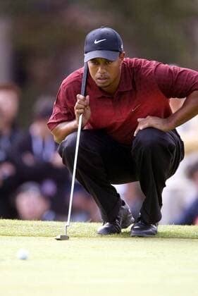 Eldrick Tiger Woods (USA) taxiert die Putlinie -  Golf Herren HSBC Champions Tournament 2005, PGA European Tour, Golfen Einzelbild Sheshan Golf Club IMCdfzb20051113050 Shanghai