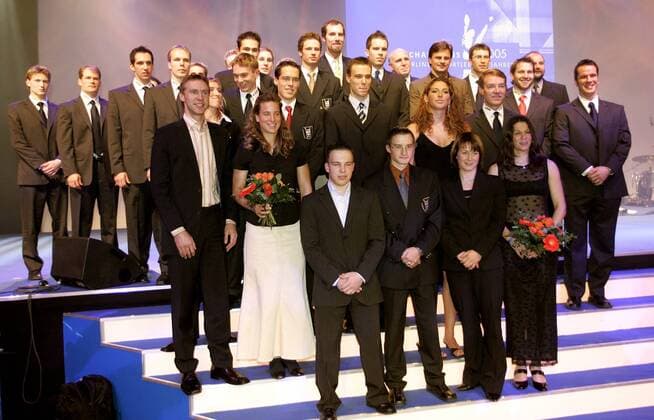 Gala zur Wahl des Berliner Sportler des Jahres 2005: Die Preisträger präsentieren sich auf der Bühne Eishockey Herren Berliner Sportler des Jahres 2005, Gala, Sportgala, Sportlergala, Auszeichnung, Sportlerauszeichnung Totale Champions Berlin