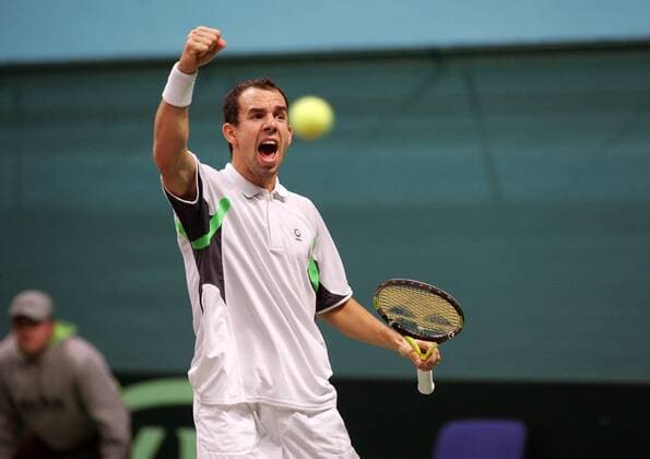 Dominik Hrbaty (Slowakei) - Jubelschrei Tennis Herren Davis Cup 2005, DavisCup, Finale Einzelbild Bratislava Begeisterung, Freude,