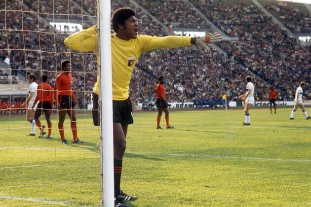 Torwart Henry Francillon (Haiti) gibt lautstark Anweisungen Fußball WM Herren Weltmeisterschaft 1974, Länderspiel, Nationalmannschaft, Nationalteam, Nationaltrikot, Vdia Einzelbild Gruppe 4 München