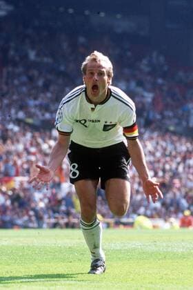 Jürgen Klinsmann (Deutschland) - Torjubel Fußball EM Herren Europameisterschaft 1996, Länderspiel, Nationalmannschaft, Nationalteam, Nationaltrikot, Vdia Einzelbild Gruppe 3 Manchester Freude, Begeisterung,
