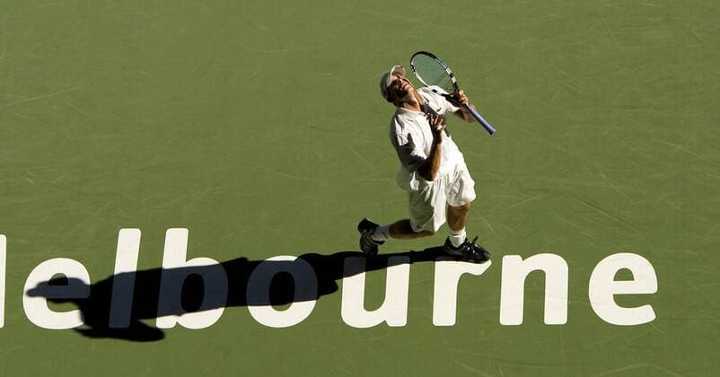 Andy Roddick (USA) muss auch in Melbourne über seine Schatten springen Tennis Herren Australian Open 2006, Grand Slam, ATP Tour, Hartplatz, Hardcourt, Hartplatzturnier, Hartplatztennis Einzelbild Melbourne Enttäuschung, Verzweiflung,