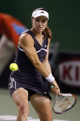 Martina Hingis (Schweiz) - beidhändige Rückhand Tennis Damen Australian Open 2006, Grand Slam, WTA Tour Einzelbild Melbourne Dynamik,