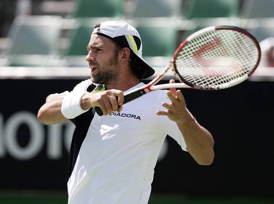 Nicolas Kiefer (Deutschland) - Vorhand Tennis Herren Australian Open 2006, Grand Slam, ATP Tour Einzelbild Melbourne Dynamik,