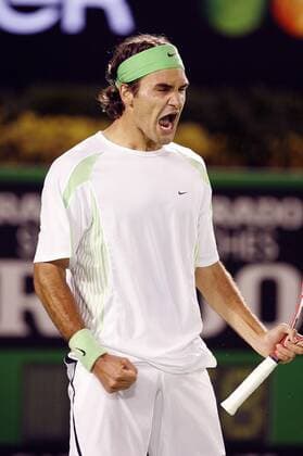 Roger Federer (Schweiz) jubelt lautstark Tennis Herren Australian Open 2006, ATP Tour, Grand Slam Einzelbild Melbourne Begeisterung, Freude,