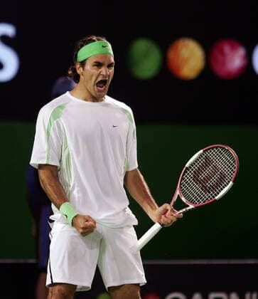 Roger Federer (Schweiz) jubelt lautstark Tennis Herren Australian Open 2006, Grand Slam, ATP Tour, Einzelbild Melbourne Freude, Begeisterung,