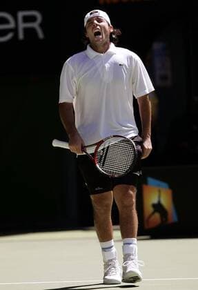 Sebastien Grosjean (Frankreich) wütend Tennis Herren Australian Open 2006, Grand Slam, ATP Tour, Hartplatz, Hardcourt, Hartplatztennis, Hartplatzturnier Einzelbild Melbourne Enttäuschung, Wut,