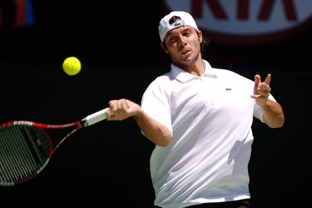 Sebastien Grosjean (Frankreich) - Vorhand Tennis Herren Australian Open 2006, Grand Slam, ATP Tour Einzelbild Melbourne Dynamik,