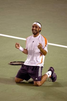 Marcos Baghdatis (Zypern) - Schlußjubel Tennis Herren Australian Open 2006, Grand Slam, ATP Tour, Hartplatz, Hardcourt, Hartplatztennis, Hartplatzturnier Einzelbild Melbourne Freude,