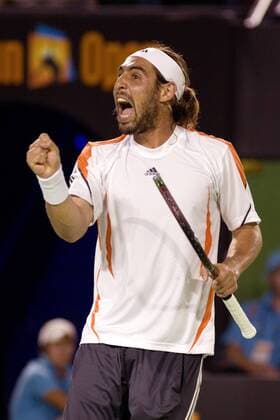 Marcos Baghdatis (Zypern) jubelt Tennis Herren Australian Open 2006, Grand Slam, ATP Tour Einzelbild Melbourne Freude, Enttäuschung,