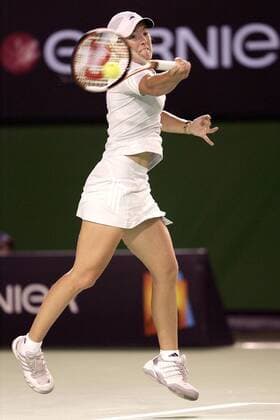 Justine Henin Hardenne (Belgien) - Vorhand Tennis Damen Australian Open 2006, Grand Slam, WTA Tour, Halbfinale Einzelbild Melbourne Dynamik,