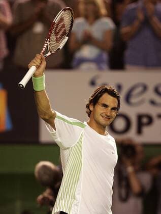 Roger Federer (Schweiz) bedankt sich bei den Anhängern Tennis Herren Australian Open 2006, Grand Slam, ATP Tour, Einzelbild Halbfinale Melbourne Freude,