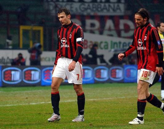 Andriy Shevchenko (li.) und Marek Jankulovski (beide Milan) - Abgang - Fußball Herren Serie A 2005 2006, 1. Italienische Liga, AC Mailand Gruppe Mailand Enttäuschung,