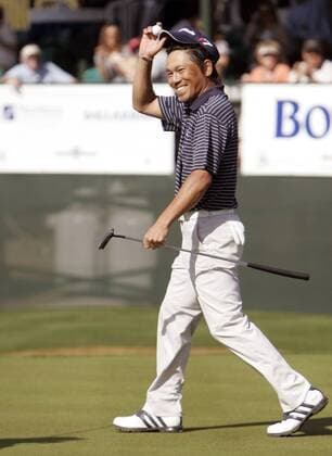 Hidemichi Tanaka (Japan) äußerst zufrieden -  (sco2006020401) Golf Herren FBR Open 2006, PGA Tour, Golfen Einzelbild Scottsdale Freude,