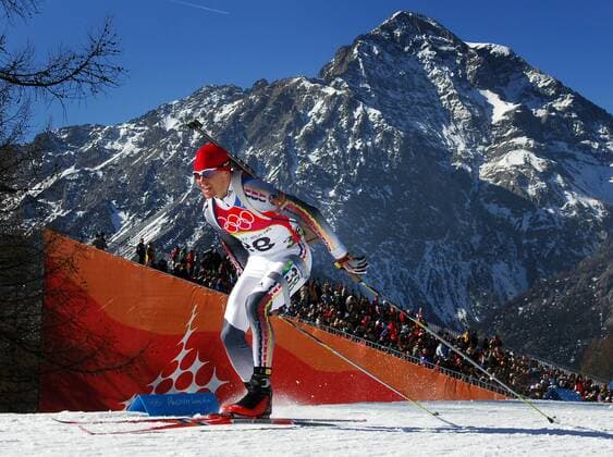 Michael Greis (Deutschland) Biathlon OS Winter Herren Olympische Spiele Turin 2006, Winterspiele, 20km, 20 km, Kilometer Einzelbild Cesana San Sicario Dynamik,