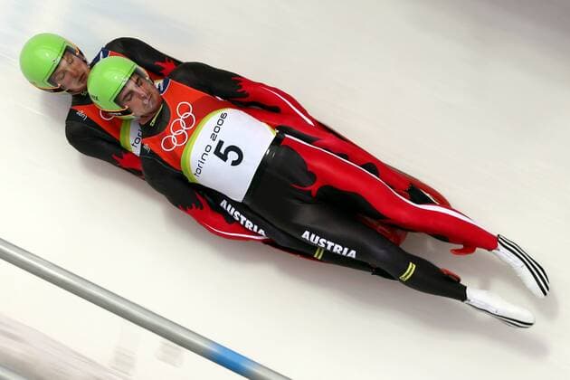 Andreas Linger und Wolfgang Linger (beide Österreich) Rennrodeln OS Winter Herren Olympische Spiele Turin 2006, Winterspiele, Rodeln, Rennschlitten, Rennschlittensport, Doppelsitzer, Gruppe Cesana Pariol Dynamik,