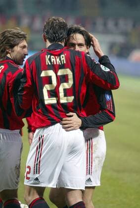 Torjubel Milan, v. re.: Filippo Inzaghi, Kaka und Andrea Pirlo Fußball Herren Serie A 2005 2006, 1. Italienische Liga, AC Mailand Gruppe Mailand Freude,
