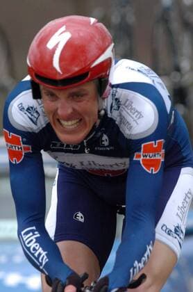 Jörg Jaksche (Deutschland Liberty Seguros) -  Radsport Herren Tirreno Adriatico 2006, ProTour, Straßenradsport, Straße, Rad, Zeitfahren, Einzelzeitfahren Einzelbild 5. Etappe: Servigliano - Servigliano Anstrengung, Kampf,