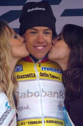 Thomas Dekker (Niederlande Rabobank) im gelben Trikot des Gesamtführenden nach der 5. Etappe des Tirreno Adriatico 2006 -  Radsport Herren Tirreno Adriatico 2006, ProTour, Straßenradsport, Straße, Rad, Zeitfahren, Einzelzeitfahren Gruppe 5. Etappe: Servigliano - Servigliano Freude,