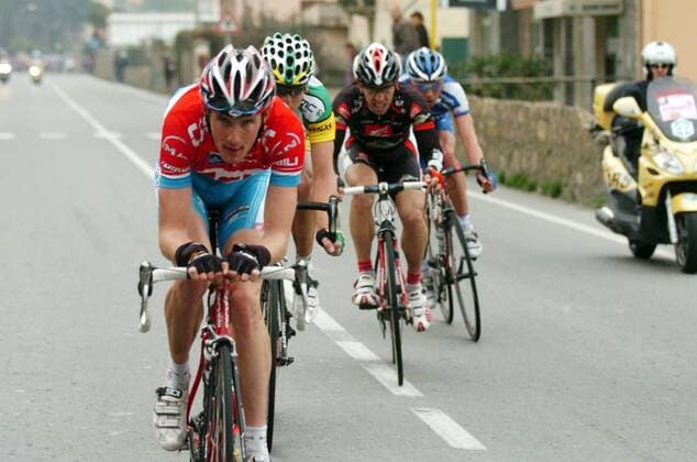 Fränk Schleck (Luxemburger CSC) an der Spitze einer Ausreißergruppe -  Radsport Herren 97. Mailand - San Remo 2006, ProTour, Straßenradsport, Straße, Rad Gruppe