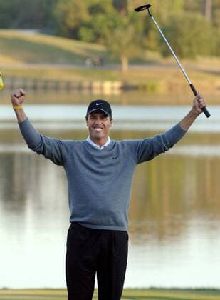 Stephen Ames (Kanada) jubelt über seinen Sieg bei der Players Championship 2006 -  (tpc2006032609) Golf Herren The Players Championship 2006, TPC of Sawgrass, PGA Tour, Golfen Einzelbild Ponte Vedra Beach Begeisterung, Freude,