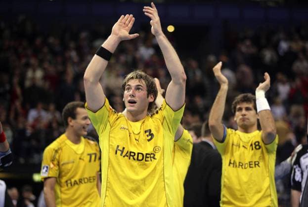 Uwe Gensheimer (Kronau Östringen) - Schlussjubel Handball 1. BL Herren DHB Pokal 2005 2006, Pokalspiel, Haspa Final Four, 4, SG Kronau Östringen Gruppe Hamburg Freude,