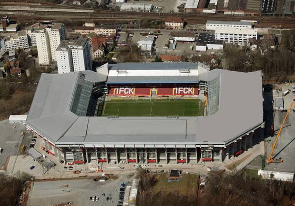 Luftaufnahme des Fritz Walter Stadions in Kaiserslautern, Spielstätte der FIFA Weltmeisterschaft 2006 in Deutschland Fußball 1. BL Herren Vorschau Weltmeisterschaft 2006, WM, 1. FC Kaiserslautern, Lautern, Totale Fritz Walter Stadion, Betzenberg Kaiserslautern