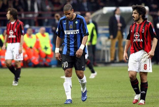 Adriano (Inter, li.) enttäuscht, re. Gennaro Gattuso (Milan) -  Fußball Herren Serie A 2005 2006, 1. Italienische Liga, AC Mailand - FC Internazionale Mailand 1:0 Gruppe Derby, Lokalderby, Ortsderby, Stadtderby, Mailand