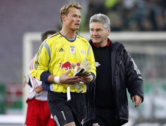 Torwart Alexander Manninger und Trainer Kurt Jara (beide Salzburg) Fußball Herren TMobileBundesliga 2005 2006, 1. Österreichische Liga, SV Red Bull Salzburg, RedBull Gruppe Wien