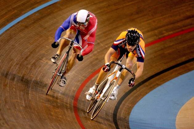 Craig MacLean (Großbritannien, li.) gegen Theo Bos (Niederlande) -  (pan13698) Radsport WM Herren Weltmeisterschaft 2006, Rad, Bahn, Bahnrad, Bahnradsport, Radrennsport, Nationaltrikot Gruppe Bordeaux  