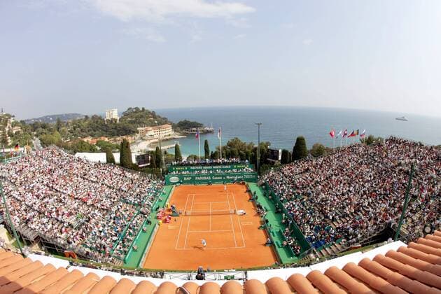 Center Court in Monte Carlo in traumhafter Lage am Mittelmeer Tennis Herren Monte Carlo Open 2006, ATP Tour, Masters Series, Sand, Sandplatz, Sandplatztennis, Sandplatzturnier Totale Monte Carlo
