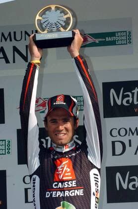 Siegerehrung: Alejandro Valverde (Spanien Caisse d Epargne - Illes Balears) gewinnt Lüttich Bastogne Lüttich 2006 -  Radsport Herren Lüttich Bastogne Lüttich 2006, ProTour, Straßenradsport, Straße, Rad, Vdig Einzelbild Freude,
