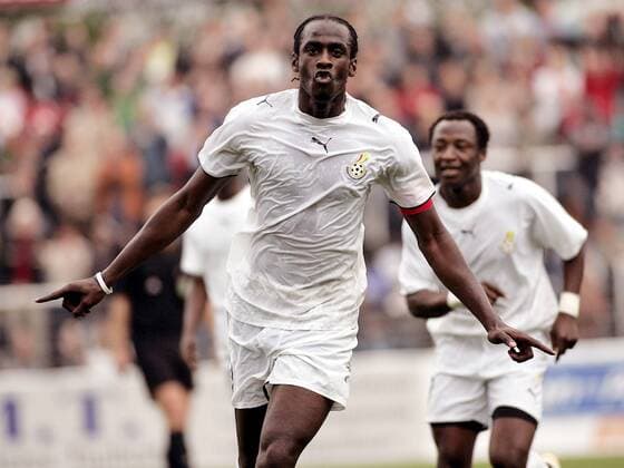 Otto Addo (Ghana) - Torjubel Fußball Herren Freundschaftsspiel 2006, Test, Testspiel, Nationalmannschaft, Nationalteam, Nationaltrikot, Einzelbild Würzburg Freude,