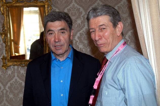 Die Radsportlegenden Felice Gimondi (Italien, re.) und Eddy Merckx (Belgien) -  Radsport Herren Radsport 2006, Pressetermin, Präsentation, Vorstellung Gruppe