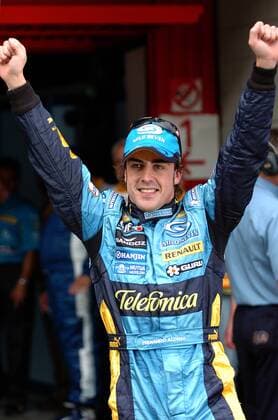 Fernando Alonso (Spanien Renault) jubelt Motorsport WM Herren Großer Preis von Spanien 2006, Formel 1 Weltmeisterschaft, F1, F, GP, WM, Qualifying Einzelbild Circuit de Catalunya Barcelona Freude,
