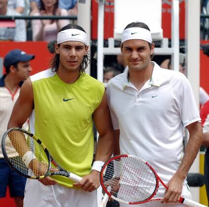 Rafael Nadal (Spanien, li.) und Roger Federer (Schweiz) bestreiten das Finale der Italian Open 2006 Tennis Herren Italian Open 2006, ATP Tour, Masters Series, Finale, Endspiel Gruppe Rom