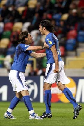 Pasquale Foggia (li.) und Raffaele Palladino (Italien U21) - Torjubel -  Fußball EM Herren U 21 Europameisterschaft 2006, Länderspiel, Nationalmannschaft, Nationalteam, Gruppe B Gruppe Aveiro Freude,