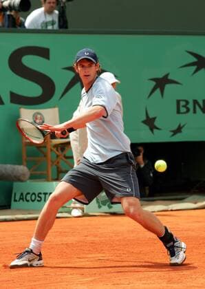 Andrew Murray (Großbritannien) - Vorhand Tennis Herren French Open 2006, ATP Tour, Grand Slam, Sand, Sandplatz, Sandplatztennis, Sandplatzturnier Einzelbild Roland Garros Paris Dynamik,