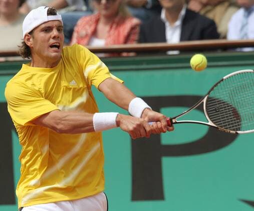Paul Henri Mathieu (Frankreich) - Rückhand -  (par20060603124) Tennis Herren French Open 2006, Grand Slam, ATP Tour Einzelbild Roland Garros Paris Dynamik,