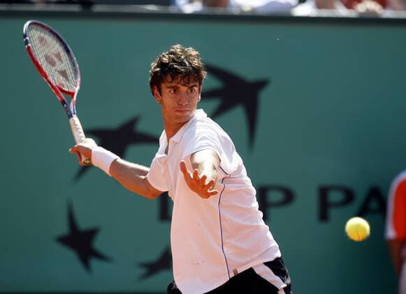 Mario Ancic (Kroatien) - Vorhand Tennis Herren French Open 2006, Grand Slam, ATP Tour Einzelbild Roland Garros Paris Dynamik,