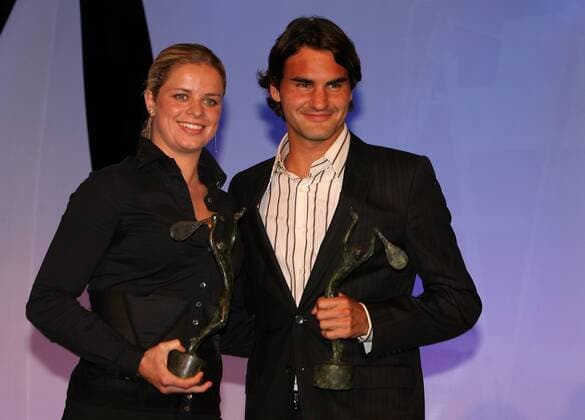 Roger Federer (Schweiz) und Kim Clijsters (Belgien) werden mit dem Philippe Chatrier Award als ITF World Champions 2005 geehrt Tennis ITF World Champions Dinner 2006, Preisverleihung, Ehrung, Spielerehrung, Sportlerehrung, Ehrung, Gruppe Paris Freude,