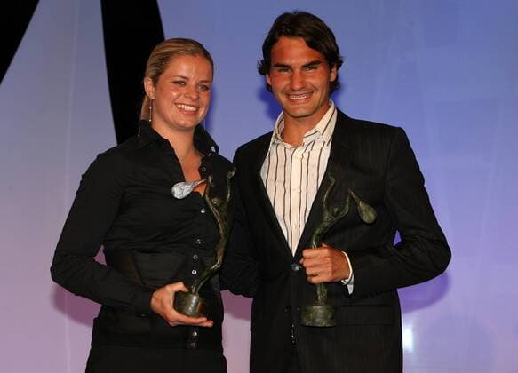 Roger Federer (Schweiz) und Kim Clijsters (Belgien) werden mit dem Philippe Chatrier Award als ITF World Champions 2005 geehrt Tennis ITF World Champions Dinner 2006, Preisverleihung, Ehrung, Spielerehrung, Sportlerehrung, Ehrung, Gruppe Paris Freude,