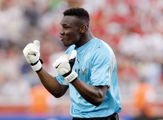 Torwart Kossi Agassa (Togo) - Torjubel Fußball WM Herren WM 2006, Länderspiel, Nationalteam, Gruppe G, Nationaltrikot Einzelbild Frankfurt M. Freude, Fußball WM Herren WM 2006, Länderspiel, Nationalteam, Gruppe G, Nationaltrikot Einzelbild Frankfurt M. Freude,