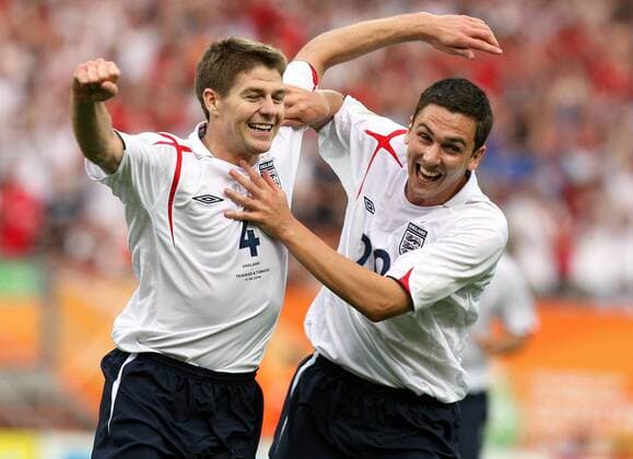 Stewart Downing (re.) und Steven Gerrard (beide England) - Torjubel - Fußball WM Herren WM 2006, Länderspiel, Nationalteam, Gruppe B, England, Nationaltrikot Gruppe Nürnberg Freude, Fußball WM Herren WM 2006, Länderspiel, Nationalteam, Gruppe B, England, Nationaltrikot Gruppe Nürnberg Freude,