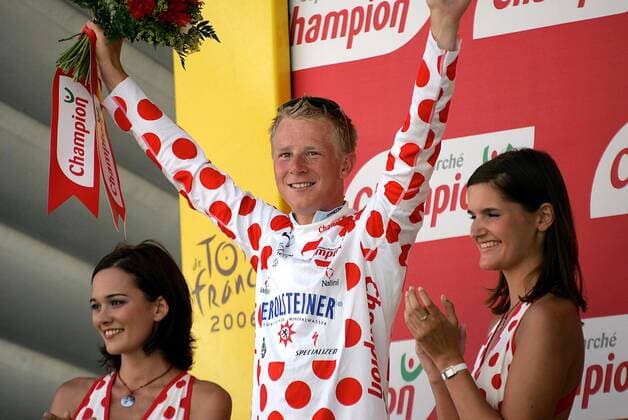 Fabian Wegmann (Deutschland Gerolsteiner) im gepunkteten Trikot des besten Bergfahrers Radsport Herren 93. Tour de France 2006, ProTour, Straßenradsport, Straße, Rad, Gruppe 1. Etappe: Straßburg - Straßburg Freude, Radsport Herren 93. Tour de France 2006, ProTour, Straßenradsport, Straße, Rad, Gruppe 1. Etappe: Straßburg - Straßburg Freude,