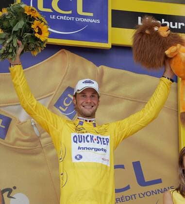Tom Boonen (Belgien Quick Step Innergetic) im gelben Trikot nach der 3. Etappe der Tour de France 2006 Radsport Herren 93. Tour de France 2006, ProTour, Straßenradsport, Straße, Rad, Einzelbild 3.Etappe: Esch sur Alzette - Valkenburg Freude, Radsport Herren 93. Tour de France 2006, ProTour, Straßenradsport, Straße, Rad, Einzelbild 3.Etappe: Esch sur Alzette - Valkenburg Freude,