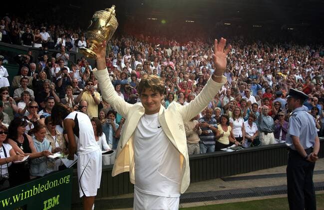 Roger Federer (Schweiz) gewinnt die All England Championships 2006 Tennis Herren All England Championships 2006, Grand Slam, ATP Tour, Finale, Endspiel Einzelbild Wimbledon London Freude, Tennis Herren All England Championships 2006, Grand Slam, ATP Tour, Finale, Endspiel Einzelbild Wimbledon London Freude,
