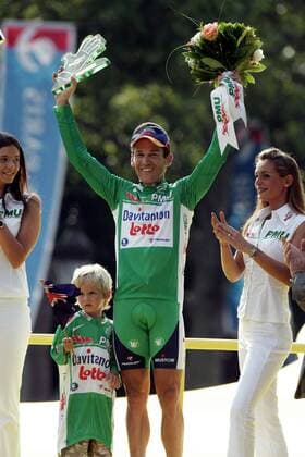 Robbie McEwen (Australien Davitamon Lotto) ist der beste Sprinter der Tour de France 2006, li. Sein Sohn Ewan -  (pan15266) Radsport Herren 93. Tour de France 2006, ProTour, Straßenradsport, Straße, Rad, Gruppe Paris Champs Elysees, Elysee Freude, Radsport Herren 93. Tour de France 2006, ProTour, Straßenradsport, Straße, Rad, Gruppe Paris Champs Elysees, Elysee Freude,  
